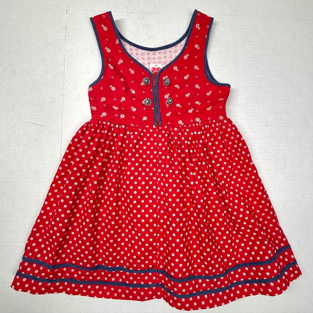 VTG Wiener Werkstatte Dirndl Red Floral‎ Dress Toddler 96 12M-2T c.40s EUC